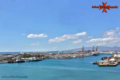 panoramic view of honolulu harbor from the top of Aloha Tower