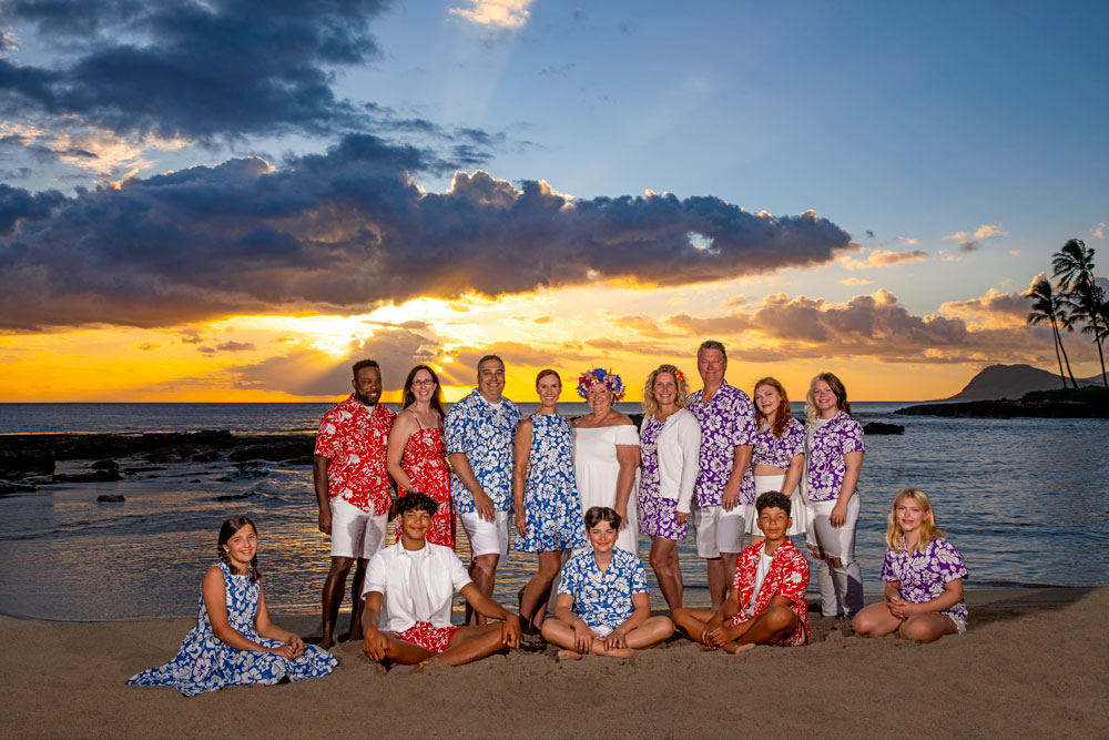 Sunset Family Portrait at Paradise Cove Beach - KoOlina Resort, Oahu Hawaii
