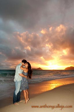 Sunrise Engagement Couples Portrait Photographers Waimanalo Beach Oahu Hawaii