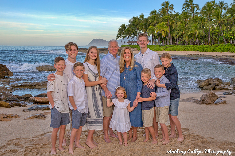 Oahu Hawaii Family Portrait Photography - Grand Parents with Grand Kids Secret Beach, Koolina, Honolulu, Oahu, Hawaii