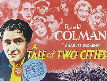 A Tale Of Two cities: This adaptation of the classic novel by Charles Dickens finds courageous British lawyer Sydney Carton (Ronald Colman) defending French aristocrat Charles Darnay (Donald Woods) from false accusations of treason against England. Carton also becomes enamored of Darnay's beautiful bride-to-be, Lucie (Elizabeth Allan), but she and Darnay marry and begin to raise a family in France. Then, when Darnay falls into the hands of French revolutionaries, Carton once again comes to his rescue. (1935)