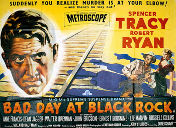 Bad Day at Black Rock: When John J. Macreedy (Spencer Tracy), a one-armed war veteran, arrives in the small desert town of Black Rock, he's not greeted warmly. Searching for a man named Komoko, Macreedy is met with disdain by virtually every local, including the resident thug, Hector David (Lee Marvin), and the imposing Reno Smith (Robert Ryan). As Macreedy's investigation deepens, hostility turns to violence -- and to imminent danger for the mysterious and inquisitive stranger.