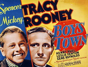 Boy's Town: The devout but iron-willed Father Flanagan (Spencer Tracy) leads a community called Boys Town, a different sort of juvenile detention facility where, instead of being treated as underage criminals, the boys are shepherded into making themselves better people. But hard-nosed petty thief and pool shark Whitey Marsh (Mickey Rooney), the impulsive and violent younger brother of an imprisoned murderer, might be too much for the good father's tough-love system. (1938)