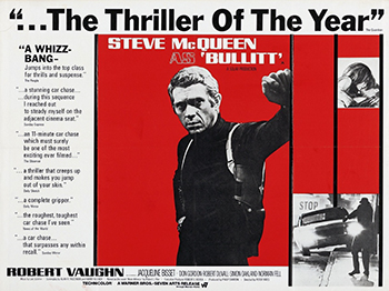 Bullitt: Senator Walter Chalmers (Robert Vaughn) is aiming to take down mob boss Pete Ross (Vic Tayback) with the help of testimony from the criminal's hothead brother Johnny (Pat Renella), who is in protective custody in San Francisco under the watch of police lieutenant Frank Bullitt (Steve McQueen). When a pair of mob hitmen enter the scene, Bullitt follows their trail through a maze of complications and double-crosses. This thriller includes one of the most famous car chases ever filmed.1968