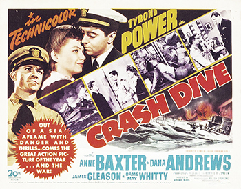Crash Dive: German submarines are targeting Allied vessels in the Atlantic, and in the midst of the fighting, a pair of American Naval officers might be embarking on a very different kind of collision course. After a chance meeting, Lt. Ward Stewart (Tyrone Power) has fallen for Jean Hewlett (Anne Baxter), a New England teacher who happens to have the eye of Ward's Navy boss, Lt. Cmdr. Dewey Connors (Dana Andrews). But love will have to wait while the men work to help win World War II. 1943