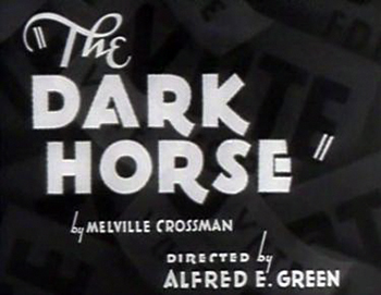 The Dark Horse : The Progressive Party needs a candidate for governor, and, when its top picks drop out, it settles on dim-witted Zachary Hicks (Guy Kibbee). Party secretary Kay Russell (Bette Davis) has a crush on political strategist Hal Blake (Warren William) and believes he could improve Hicks' chances. But Hal is in jail for not paying alimony to his ex-wife, Maybelle (Vivienne Osborne). The party bails him out, and he gets to work. Then a vengeful Maybelle shows up, and the1932