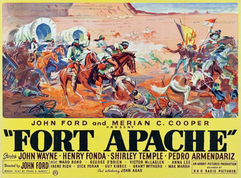 Fort Apache: When arrogant and stubborn Civil War hero Lieutenant Colonel Owen Thursday (Henry Fonda) arrives in Arizona with his daughter, Philadelphia (Shirley Temple), to assume command of the Fort Apache outpost, he clashes with level-headed Captain Kirby York (John Wayne). Viewing the local Native Americans through an ignorantly negative lens, Thursday is determined to engage them in battle for his own glory, despite the warnings of York -- an act of folly that will have dire consequences. 1948
