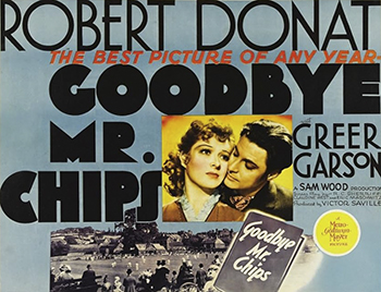 Goodbye, Mr. Chips: Young schoolteacher Charles Edward Chipping (Robert Donat) imposes strict discipline on his young charges at a Victorian-era English public school, becoming a fearsome presence on the campus grounds. But the love of spirited young suffragette Katherine Ellis (Greer Garson) brings the Latin instructor out of his shell and makes him a beloved campus institution into the 20th century and through the shattering violence of World War I. The film is based on the best-selling novel by James Hilton. 1939