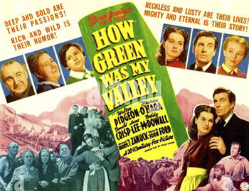 How Green Was My Valley: Huw Morgan (Roddy McDowall), the academically inclined youngest son in a proud family of Welsh coal miners, witnesses the tumultuous events of his young life during a period of rapid social change. At the dawn of the 20th century, a miners' strike divides the Morgans: the sons demand improvements, and the father (Donald Crisp) doesn't want to rock the boat. Meanwhile, Huw's eldest sister, Angharad (Maureen O'Hara), pines for the new village preacher, Mr. Gruffydd (Walter Pidgeon). 1941