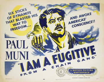 I Am a Fugitive from a Chain Gang: Jaded World War I veteran James Allen (Paul Muni) dreams of creating a new life, but those dreams are shattered when he is implicated in a robbery and sentenced to 10 years on a chain gang. The brutal prison conditions compel James to break out and flee to Chicago, where he assumes a new identity and, over time, becomes a successful businessman. His freedom and happiness are threatened, however, when his scheming landlady (Glenda Farrell) discovers his secret and threatens to blackmail him.