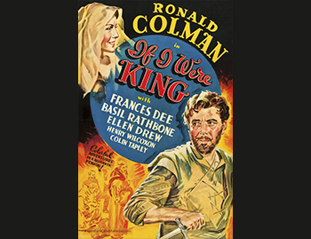 If I Were King: In this film based on a true story, King Louis XI (Basil Rathbone) masquerades as a commoner in Paris, seeking out the treachery he is sure lurks in his kingdom. At a local tavern, he overhears the brash poet François Villon (Ronald Colman) extolling why he would be a better king. Annoyed yet intrigued, the King bestows on Villon the title of Grand Constable. Soon Villon begins work and falls for a lovely lady-in-waiting (Frances Dee), but then must flee execution when the King turns on him. (1938)