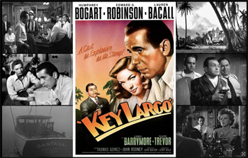 Key Largo: This classic film noir by John Huston stars Humphrey Bogart as World War II vet Frank McCloud. Visiting Key Largo to pay his respects to the family of his late war buddy, McCloud attempts to comfort his comrade's widow, Nora (Lauren Bacall), and father, James Temple (Lionel Barrymore), who operate a hotel. But McCloud realizes that mobsters, led by the infamous Johnny Rocco (Edward G. Robinson), are staying in the hotel. When the criminals take over the establishment, conflict is inevitable. 1948