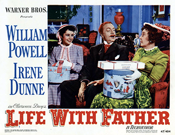 Life with Father: In late 19th-century New York City, stockbroker Clarence Day (William Powell) strives to maintain order in his bustling household. Despite his attempts to be the chief authority over his four sons, his wife, Vinnie (Irene Dunne), is the one who truly keeps order in their home, much to Clarence's chagrin. To gain more respect, Clarence reluctantly considers making changes that will benefit everyone, including his own baptism. This slice-of-life comedy was based on a popular Broadway play. 1947