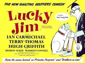Lucky Jim: A junior lecturer at a provincial university decides to shake up the old guard with a campaign of deliberate disruption. The junior history tutor is appalled and disillusioned by the pomposity that surrounds him and begins to challenge his situation with unruly antics during a colleague's party and at a solemn school ceremony. 1957