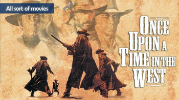 Once Upon A Time In The West: There's a single piece of land around Flagstone with water on it, and rail baron Morton (Gabriele Ferzetti) aims to have it, knowing the new railroad will have to stop there. He sends his henchman Frank (Henry Fonda) to scare the land's owner, McBain (Frank Wolff), but Frank kills him instead and pins it on a known bandit, Cheyenne (Jason Robards). Meanwhile, a mysterious gunslinger with a score to settle (Charles Bronson) and McBain's new wife, Jill (Claudia Cardinale), arrive in town. (1968)