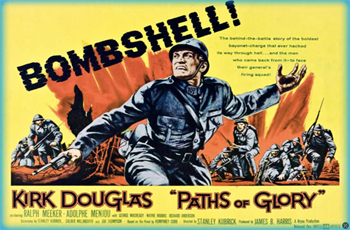 Paths of Glory: During World War I, the commanding officer, General Broulard (Adolphe Menjou), orders his subordinate, General Mireau (George Macready), to attack a German trench position, offering a promotion as an incentive. Though the mission is foolhardy to the point of suicide, Mireau commands his subordinate, Colonel Dax (Kirk Douglas), to plan the attack. When it ends in disaster, General Mireau demands the court-martial of three random soldiers to save face. (1957) 