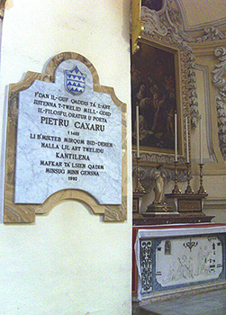 Pietru Caxaro's tomb memorial at St. Dominic's Church, Rabat, Malta