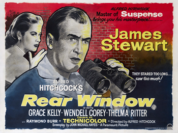 Rear Window: The story of a recuperating news photographer who believes he has witnessed a murder. Confined to a wheelchair after an accident, he spends his time watching the occupants of neighbouring apartments through a telephoto lens and binoculars. He becomes convinced that a murder has taken place. 1954