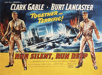 Run Silent, Run Deep: After Japanese forces torpedo his submarine during World War II, commanding officer "Rich" Richardson (Clark Gable) is placed in charge of the USS Nerka. The crew on board the Nerka -- led by Lieutenant Jim Bledsoe (Burt Lancaster), who had been passed over for promotion when Richardson was brought in -- is openly hostile to their new commander, especially when it becomes clear that Richardson's sole obsession is finding and destroying the Japanese ship that sank his old vessel. (1958)