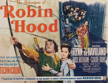 The Adventures Of Robin Hood: When King Richard the Lionheart is captured, his scheming brother Prince John (Claude Rains) plots to reach the throne, to the outrage of Sir Robin of Locksley (Errol Flynn), the bandit king of Sherwood Forest. Rounding up his band of men and eventually winning the support of the lovely Maid Marian (Olivia de Havilland), Robin accuses Prince John of treachery and, when the escaped Richard returns covertly to England, joins forces with the king to prevent Prince John from taking the crown. 1938