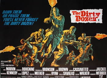 The Dirty Dozen: As D-Day approaches, Colonel Breed hands the roguish Major Reisman (Lee Marvin) an important assignment: He must train a team of soldiers to parachute across enemy lines and assassinate German personnel at a French chateau. The soldiers, recruited from murderers, rapists and criminals on death row, are promised commuted sentences. In spite of their history, the 12 men prove a spirited and courageous unit. Led by Major Reisman, they will exact revenge.