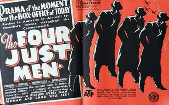 Four Just Men: A French designer (Francis L. Sullivan) and three Englishmen find a spy in Parliament and a plot to block the Suez Canal.
