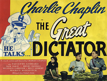 The Great Dictator: After dedicated service in the Great War, a Jewish barber (Charles Chaplin) spends years in an army hospital recovering from his wounds, unaware of the simultaneous rise of fascist dictator Adenoid Hynkel (also Chaplin) and his anti-Semitic policies. When the barber, who bears a remarkable resemblance to Hynkel, returns to his quiet neighborhood, he is stunned by the brutal changes and recklessly joins a beautiful girl (Paulette Goddard) and her neighbors in rebelling. 1940