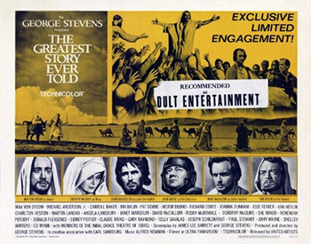The Greatest Story Ever Told: From his birth in Bethlehem to his death and eventual resurrection, the life of Jesus Christ (Max von Sydow) is given the all-star treatment in this epic retelling. Major aspects of Christ's life are touched upon, including the execution of all the newborn males in Egypt by King Herod (Claude Rains) ; Christ's baptism by John the Baptist (Charlton Heston) ; and the betrayal by Judas after the Last Supper that eventually leads to Christ's crucifixion and miraculous return. 1965