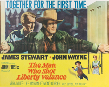 The Man Who Shot Liberty Valance: Questions arise when Senator Stoddard (James Stewart) attends the funeral of a local man named Tom Doniphon (John Wayne) in a small Western town. Flashing back, we learn Doniphon saved Stoddard, then a lawyer, when he was roughed up by a crew of outlaws terrorizing the town, led by Liberty Valance (Lee Marvin). As the territory's safety hung in the balance, Doniphon and Stoddard, two of the only people standing up to him, proved to be very important, but different, foes to Valance.