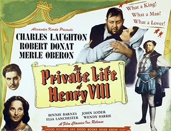 The Private Life of Henry VIII: Renowned for his excess, King Henry VIII (Charles Laughton) goes through a series of wives during his rule. With Anne Boleyn (Merle Oberon), his second wife, executed on charges of treason, King Henry weds maid Jane Seymour (Wendy Barrie), but that marriage also ends in tragedy. Not one to be single for long, the king picks German-born Anne of Cleves (Elsa Lanchester) as his bride, but their union lasts only months before an annulment is granted, and King Henry continues his string of spouses. 1933