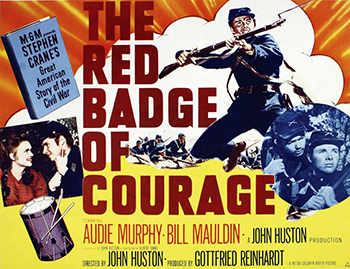 The Red Badge of Courage: Henry Fleming (Audie Murphy) is a young Union soldier in the American Civil War. During his unit's first engagement, Henry flees the battlefield in fear. When he learns that the Union actually won the battle, shame over his cowardice leads him to lie to his friend Tom (Bill Mauldin) and the other soldiers, saying that he had been injured in battle. However, when he learns that his unit will be leading a charge on the enemy, Henry takes the opportunity to face his fears and redeem himself. (1951)