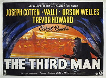 The Third Man: Set in postwar Vienna, Austria, "The Third Man" stars Joseph Cotten as Holly Martins, a writer of pulp Westerns, who arrives penniless as a guest of his childhood chum Harry Lime (Orson Welles), only to find him dead. Martins develops a conspiracy theory after learning of a "third man" present at the time of Harry's death, running into interference from British officer Maj. Calloway (Trevor Howard) and falling head-over-heels for Harry's grief-stricken lover, Anna (Alida Valli). (1949)
