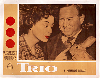 Trio: Consisting of three adaptations of W. Somerset Maugham short stories, this film follows the tales of a verger, a jewelry dealer, and the patients of a sanatorium. In the first tale, a verger is ousted from the church by a vicar due to his illiteracy, and seeks to become an entrepreneur. "Mr. Know-All" sees an arrogant jewelry dealer make a bet, with a woman's happiness at stake. The third story, "Sanatorium," explores death, rivalry and love as patients improve their health. 1950