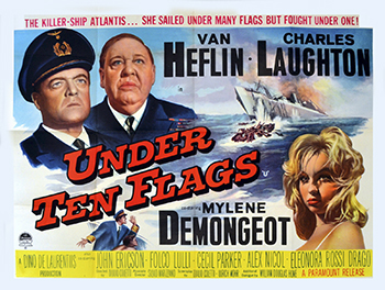 Under Ten Flags: The captain (Van Heflin) of a Nazi raider eludes a British admiral (Charles Laughton) by sailing as a freighter under different flags. (1960)