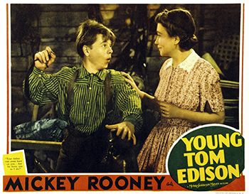 Young Tom Edison: During the 1860s, Tom Edison (Mickey Rooney) is a precocious boy with a penchant for mischief. After setting off a smoke bomb, he is expelled from his school to the dismay of his father, Samuel (George Bancroft). However, Tom's mother, Nancy (Fay Bainter), knows that he is incredibly gifted. After Tom rescues a young boy from an oncoming train, the boy's father, Mr. McCarney (J.M. Kerrigan), offers him a job in a telegraph office, where's he's finally given a chance to prove himself. 1940 